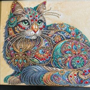 Diamond Art Whimsical Cat 12x16 Upcycled Frame